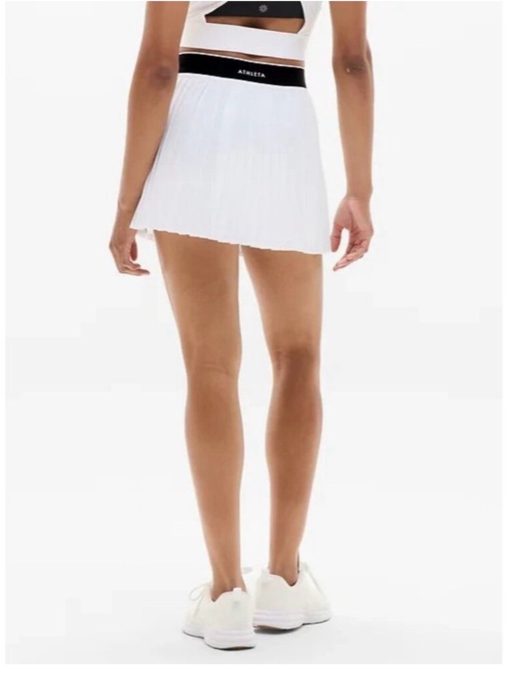 Athlete power serve  Women's White Pleated Tennis skort with Black Waistband - Picture 2 of 3